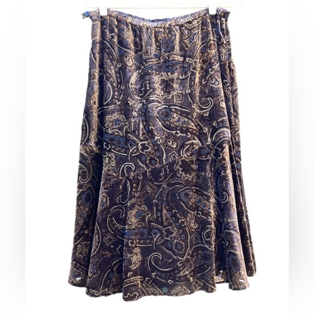 NWOT! Coldwater Creek Velvet Burn Out Skirt Rich Brown Gold Grey Gray A-Line PL